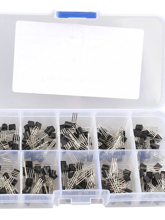 HALJIA 200Pcs 10 Kinds of Transistor Tiode TO-92 Assortment Kit Set, Model: S8050, S8550, S9012, S9013, S9014, 2N3904, 2N3906, C1815, A1015, MJE13001