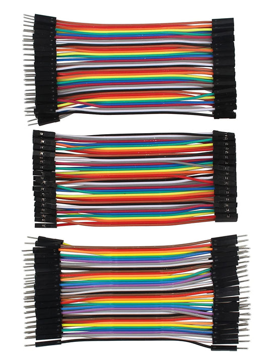 HALJIA 120pcs 10CM 4Inch Multicolored Jumper Wire 40pin Male to Female, 40pin Male to Male, 40pin Female to Female Breadboard Jumper Wires Ribbon Cables Kit