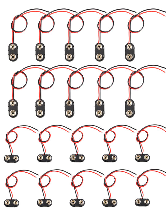 HALJIA 20Pcs I and T Type Combination Battery Clip Connector DC 9V Battery Snap Connector and Convenient Adapter(10 Pcs I Type+10 Pcs T Type)