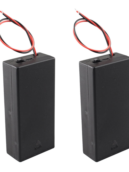 HALJIA 2PCS 2 × 3.7V 18650 Battery Holder with Cover, 18650 × 2 7.4V Plastic Battery Storage Box with ON/OFF Switch and Wire Leads 2 Solts, Holder Case for 3.7V 18650 Battery