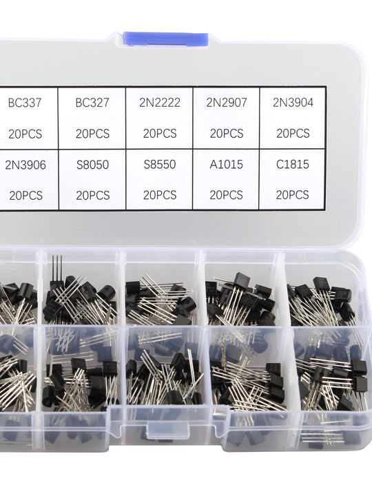 HALJIA 200PCS Transistor Kit 10 Values of NPN PNP Transistor TO-92 Power Transistor Assortment Kit, Transistors Box Pack for BC337, BC327, 2N2222, 2N2907, 2N3904, 2N3906, S8050, S8550, A1015, C1815