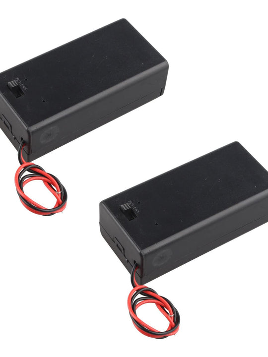 HALJIA 2Pcs 9V Battery Holder Box Case With Cover Switch On/Off Wire Lead