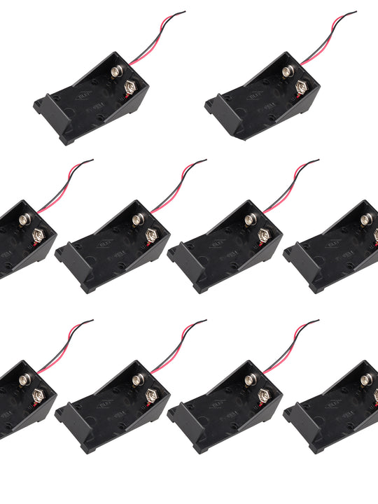 HALJIA 10Pcs 9V Cell Battery Holder Case Plastic Battery Storage Box with Wire Leads