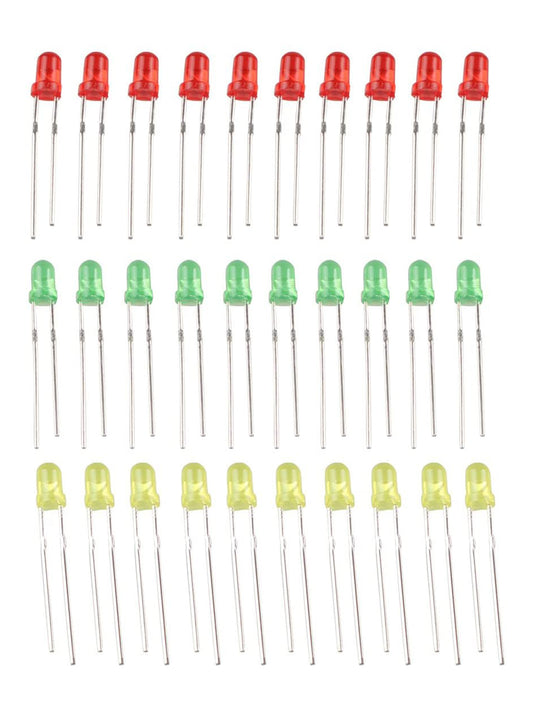 HALJIA 3mm LED Light Emitting Diode Set Lamp Assorted Kit Red + Yellow + Green (30PCS)