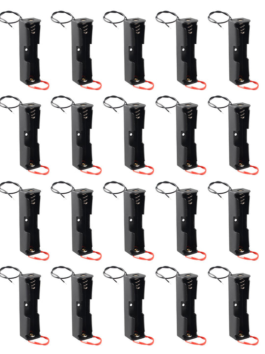 HALJIA 20PCS 18650 Battery Holder Case with Wire Lead, Plastic Spring Clip Battery Holder Storage Box Case for 1 x 18650 Battery Rechargeable, 3.7V Battery Storage Boxes Single Slot DIY