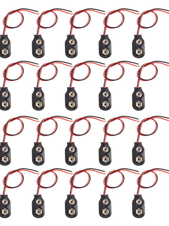 HALJIA 20Pcs Faux Leather Shell 9V Battery Holder Clip Snap On Connector Cable I Type Black