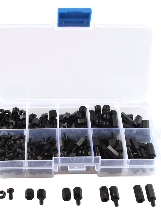 HALJIA 300Pcs M3 Nylon Black Hex Screw Nut Circuit Spacer PCB Board Pillars Standoff Round Single Cylinder Head Varied Length Assorted Kit