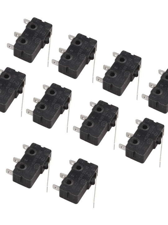 HALJIA 10Pcs 5A 250V Micro Switch Long Straight Hinge Lever 3 Pins 3 Terminals Momentary Limit Switch Compatible with Arduino