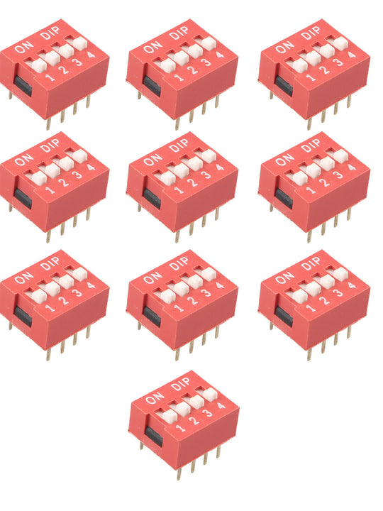 HALJIA 10Pcs Slide Type Switch Module 2.54mm 4-Bit 4 Position Way DIP Red Pitch