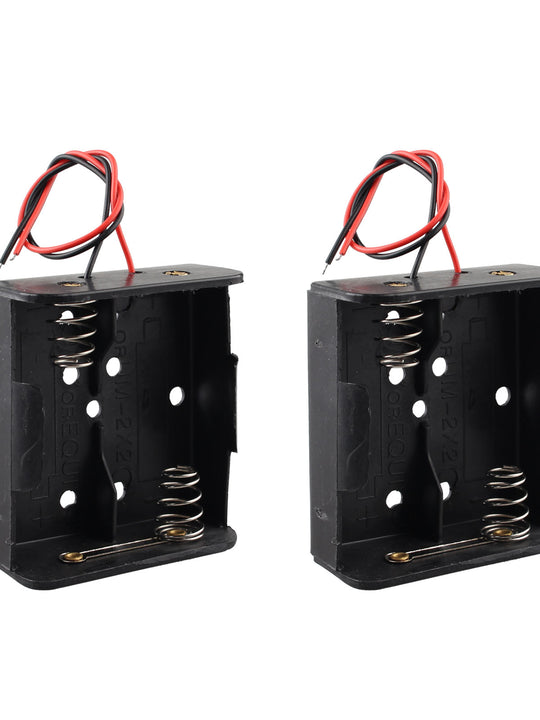 HALJIA 2PCS 2 x 1.5V C Battery Holder Case, 3V Plastic Battery Storage Box with Wire Lead, 2 Slots Battery Box Black