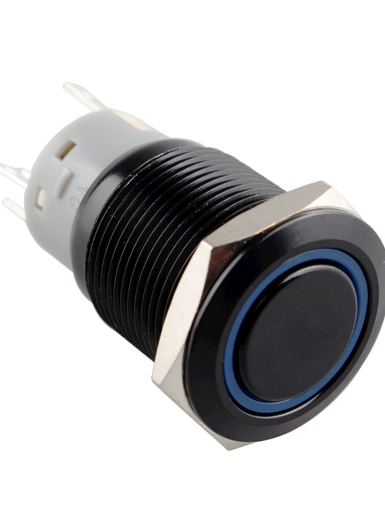 HALJIA 19mm Blue Ring Led Metal Momentary Push Button Switch Car DIY Reset Switch Black