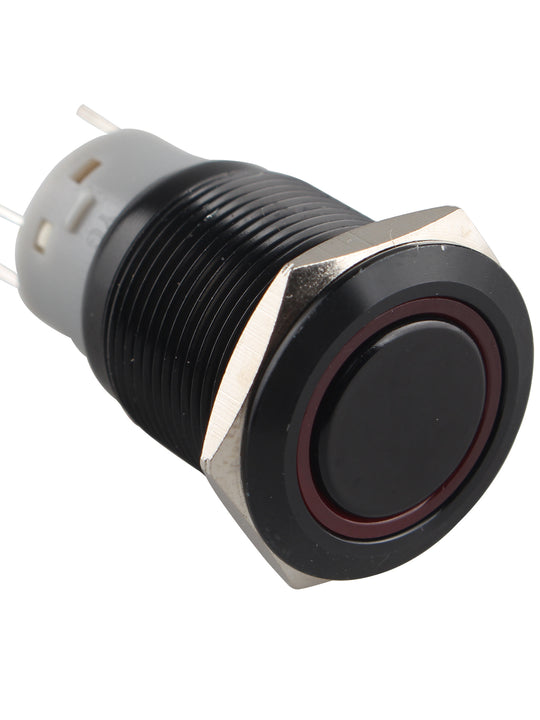 HALJIA 19mm Red Ring Led Metal Momentary Push Button Switch 5A/250AC Industrial Car DIY Switch Black