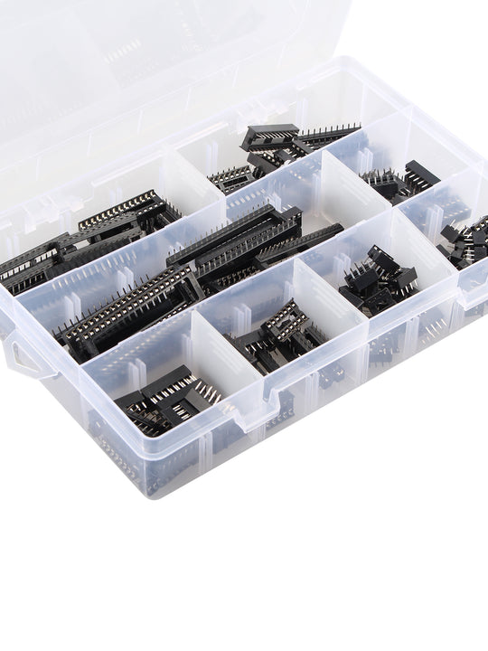 HALJIA 122PCS 2.54mm Pitch IC Sockets Dual Rows Solder Type Adaptor Square Hole IC Sockets Adaptor Set PCB Board Adapter Soldering DIP IC Chip Kit Set (6/8/ 14/16/ 18/24/ 28/40 Pins)