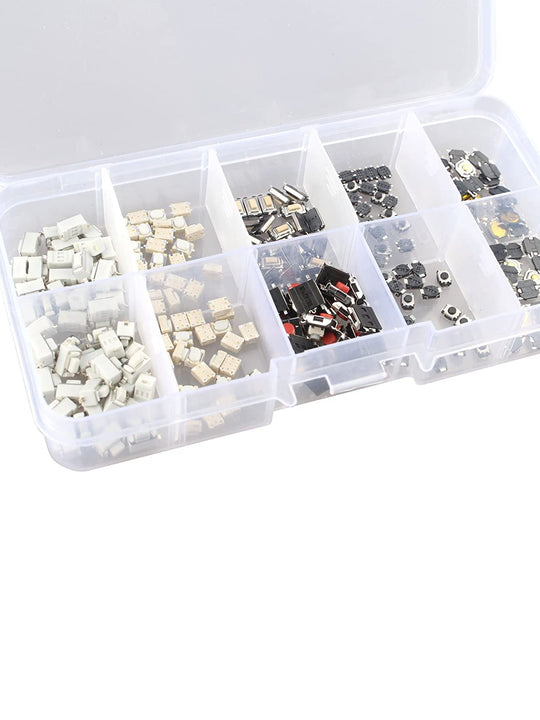 HALJIA 250PCS 10Value Tactile Push Button Touch Switch Micro Momentary Tact SMD Assortment Kit + Plastic Box