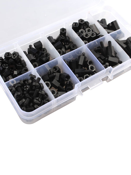 HALJIA 300Pcs M3 Nylon Black Hex Screw Nut Circuit Spacer PCB Board Pillars Standoff Round Single Cylinder Head Varied Length Assorted Kit